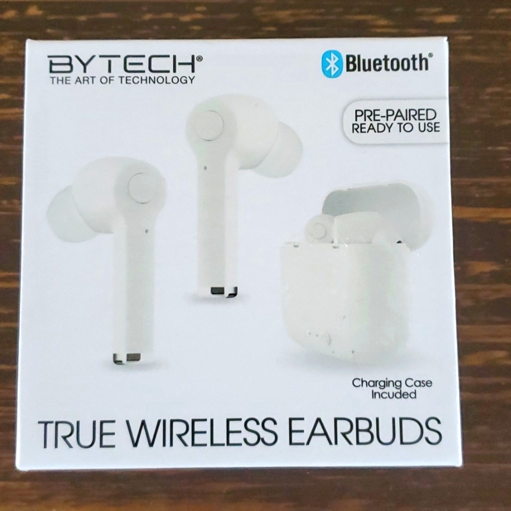 BYTECH Auto Pairing True Wireless earbuds With Compact Charge Case White